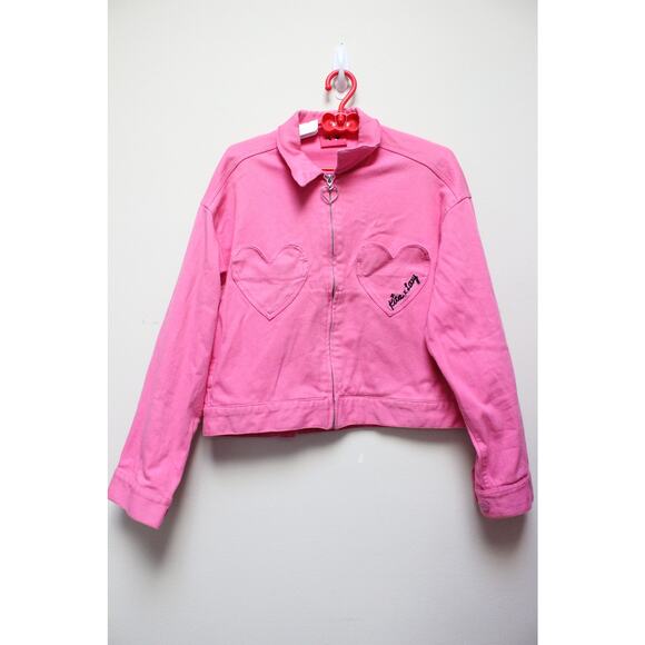 Lazy Oaf Kita Pink Heart Pinup Girl 2 PC Jacket Denim Jean Pants Set Small/24 - Picture 4 of 13